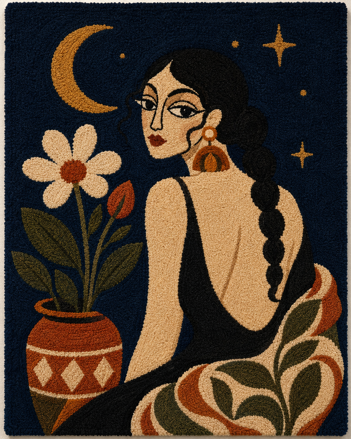 Moonflower Reverie wall art by Hewn Earth featuring a vibrant, detailed moonflower design on a textured background.