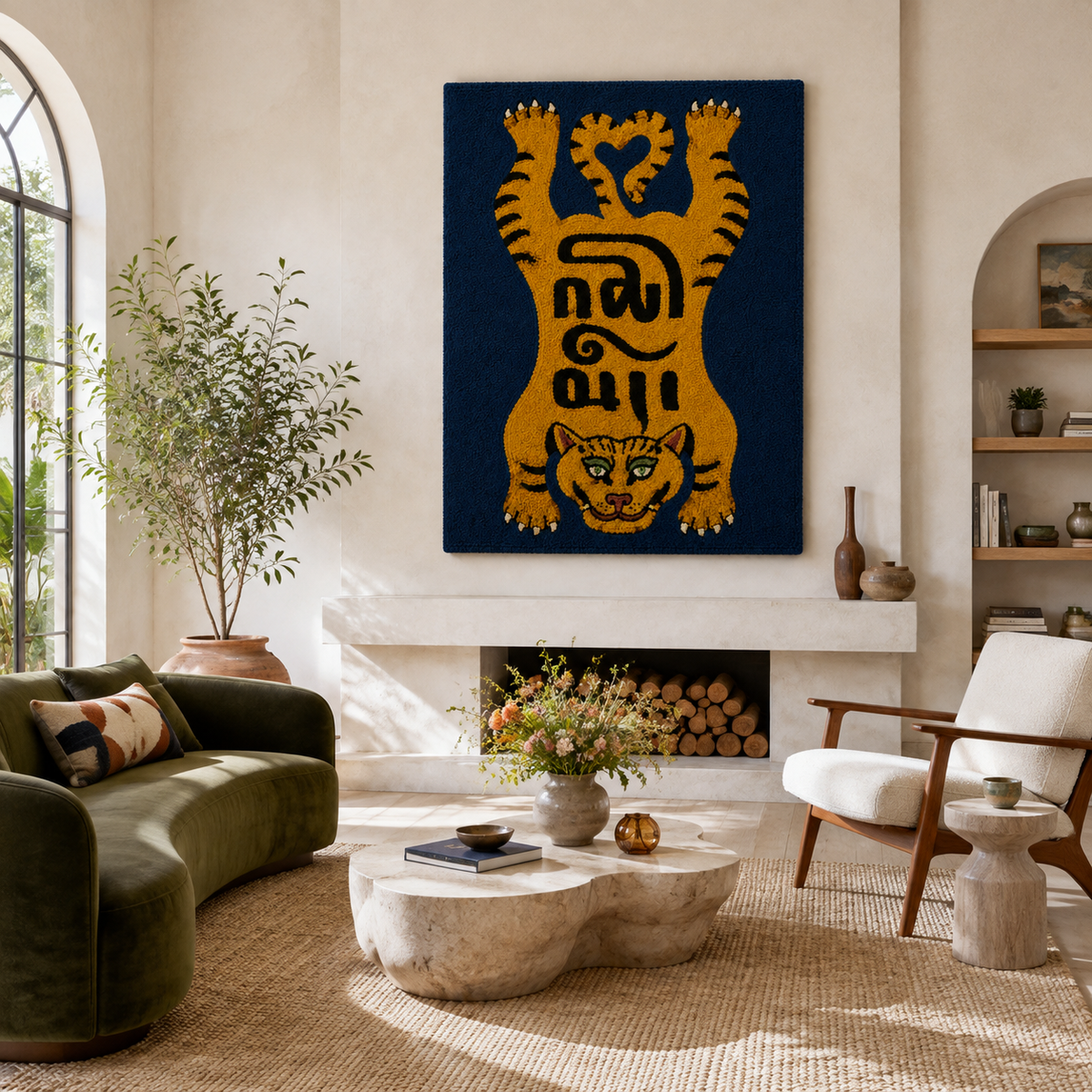 Golden tiger totem wall art by Hewn Earth featuring a detailed, golden-colored tiger figure mounted on a neutral background.