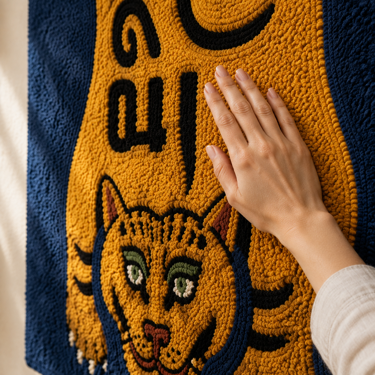 Golden tiger totem wall art by Hewn Earth, featuring detailed gold-toned tiger sculpture on a neutral background.