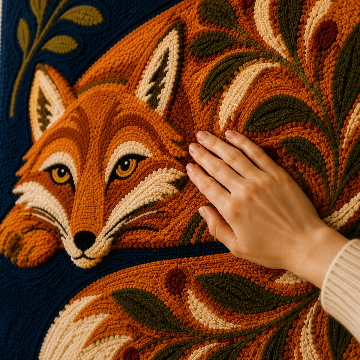 Hewn Earth Fox Under Crescent wall art featuring a fox silhouette beneath a crescent moon, decorative wall decor for nature-themed spaces