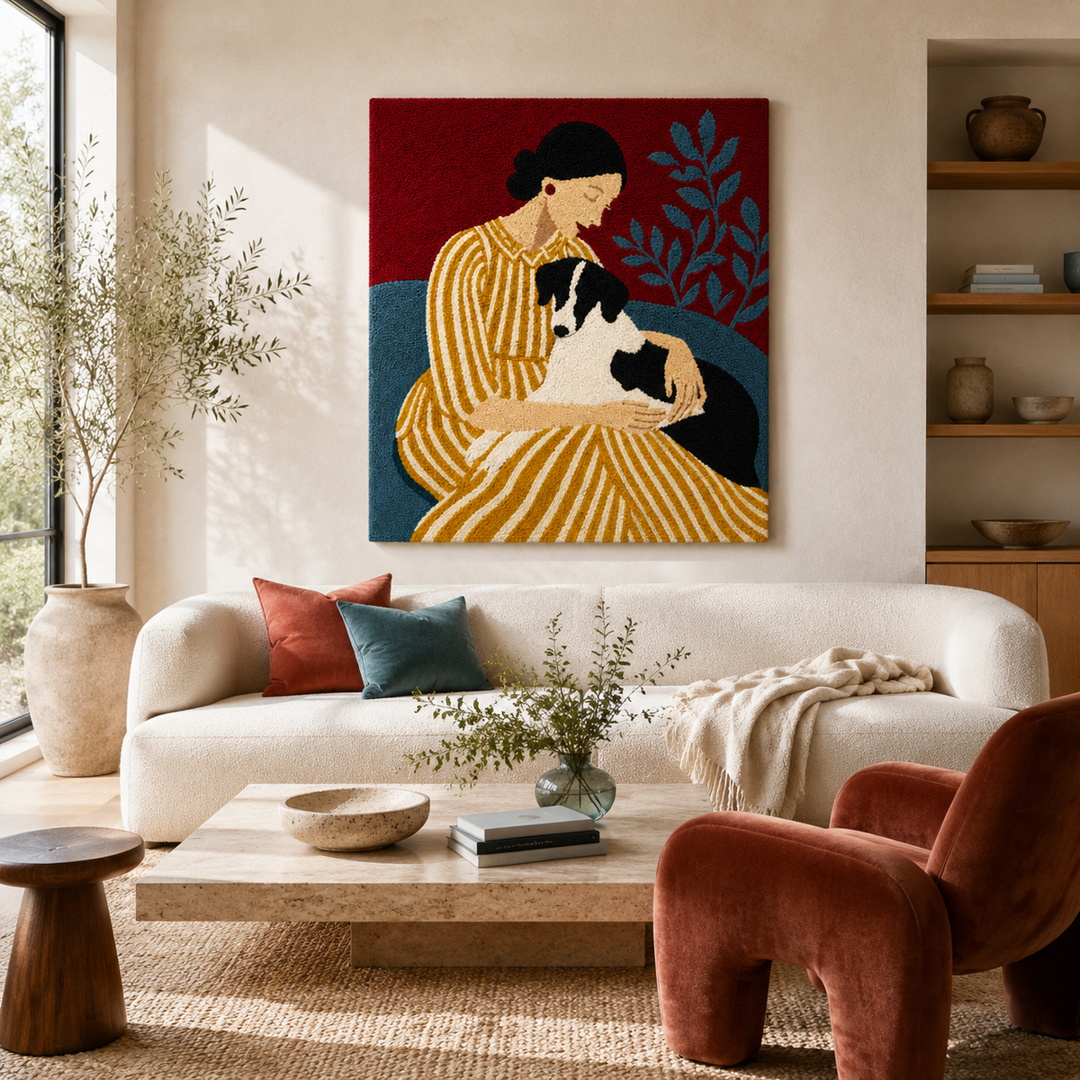 Crimson Cat Tender wall art by Hewn Earth featuring a vibrant, modern feline illustration for home decor.