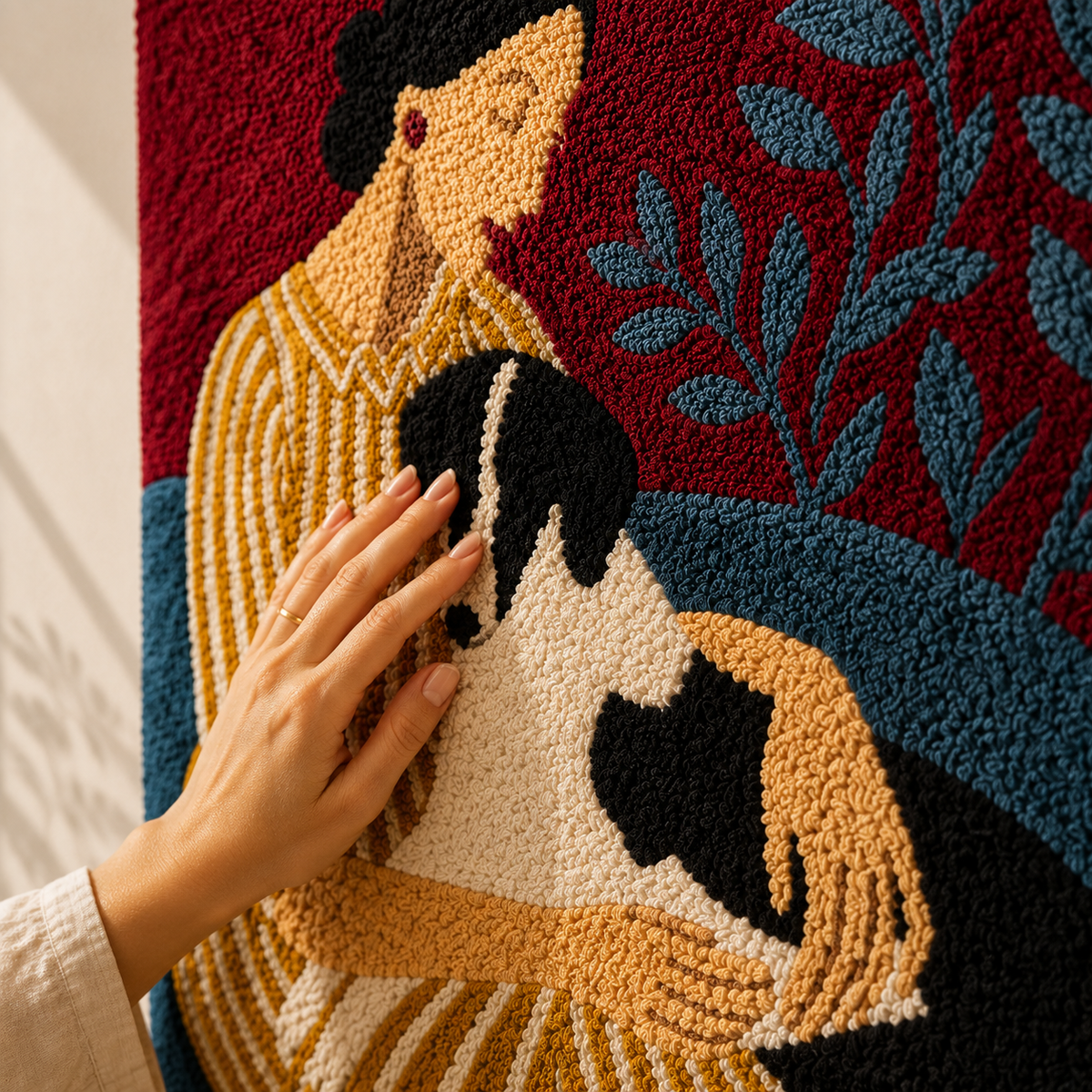 Crimson Cat Tender wall art by Hewn Earth featuring a vibrant red cat illustration on a neutral background.