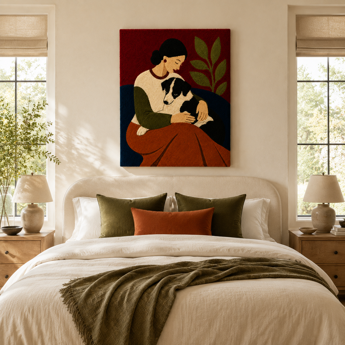 Olive Cat Embrace wall art by Hewn Earth featuring a serene cat illustration on a decorative wall art piece.