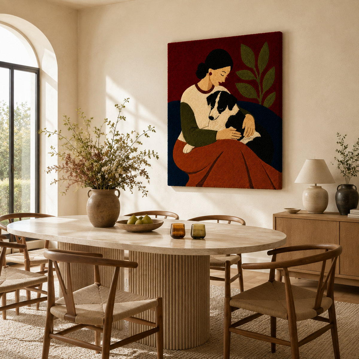 Olive Cat Embrace Hewn Earth wall art featuring a serene olive-green cat silhouette on a textured background.
