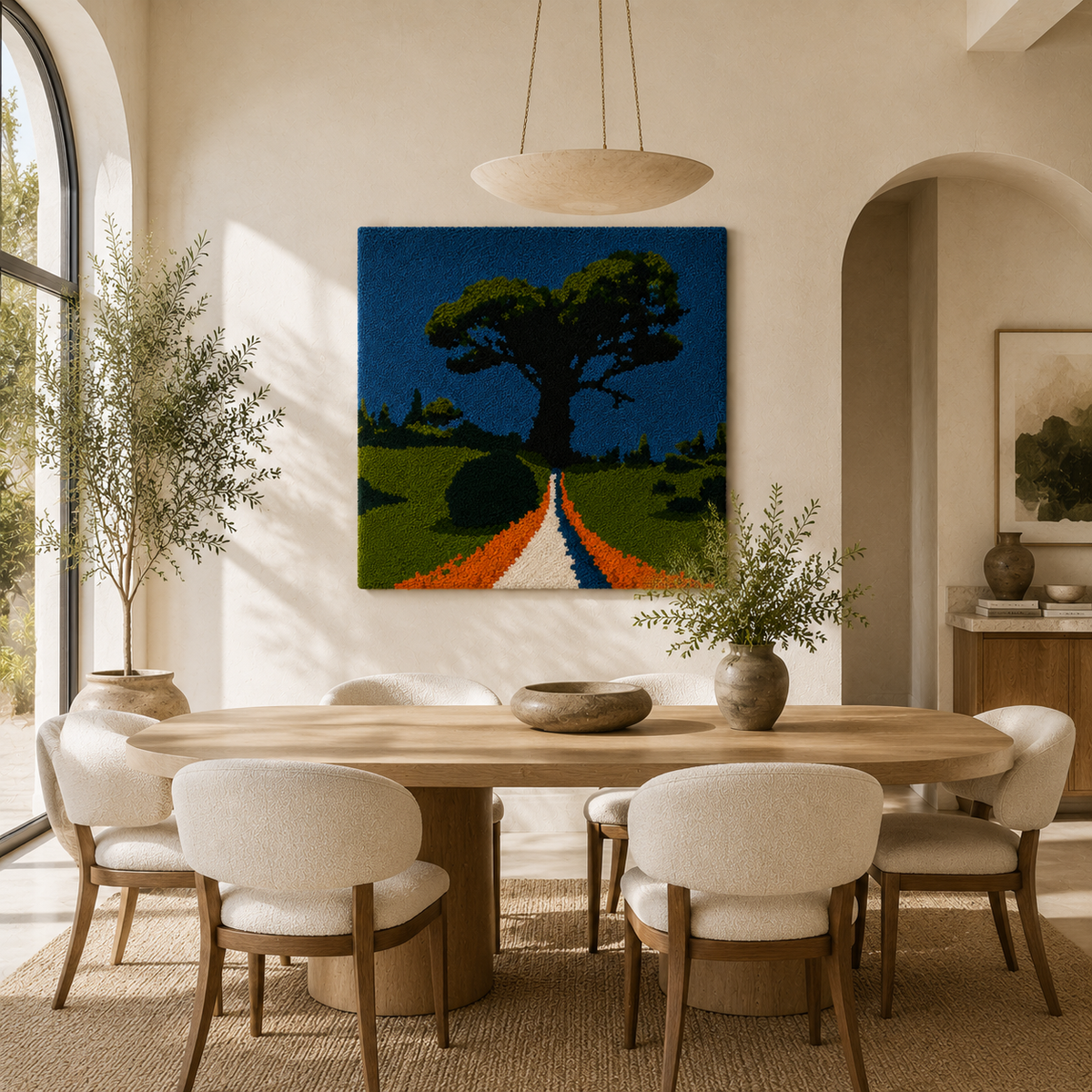 Blue Road Oak wall art by Hewn Earth featuring a textured, abstract design with shades of blue and oak wood accents.