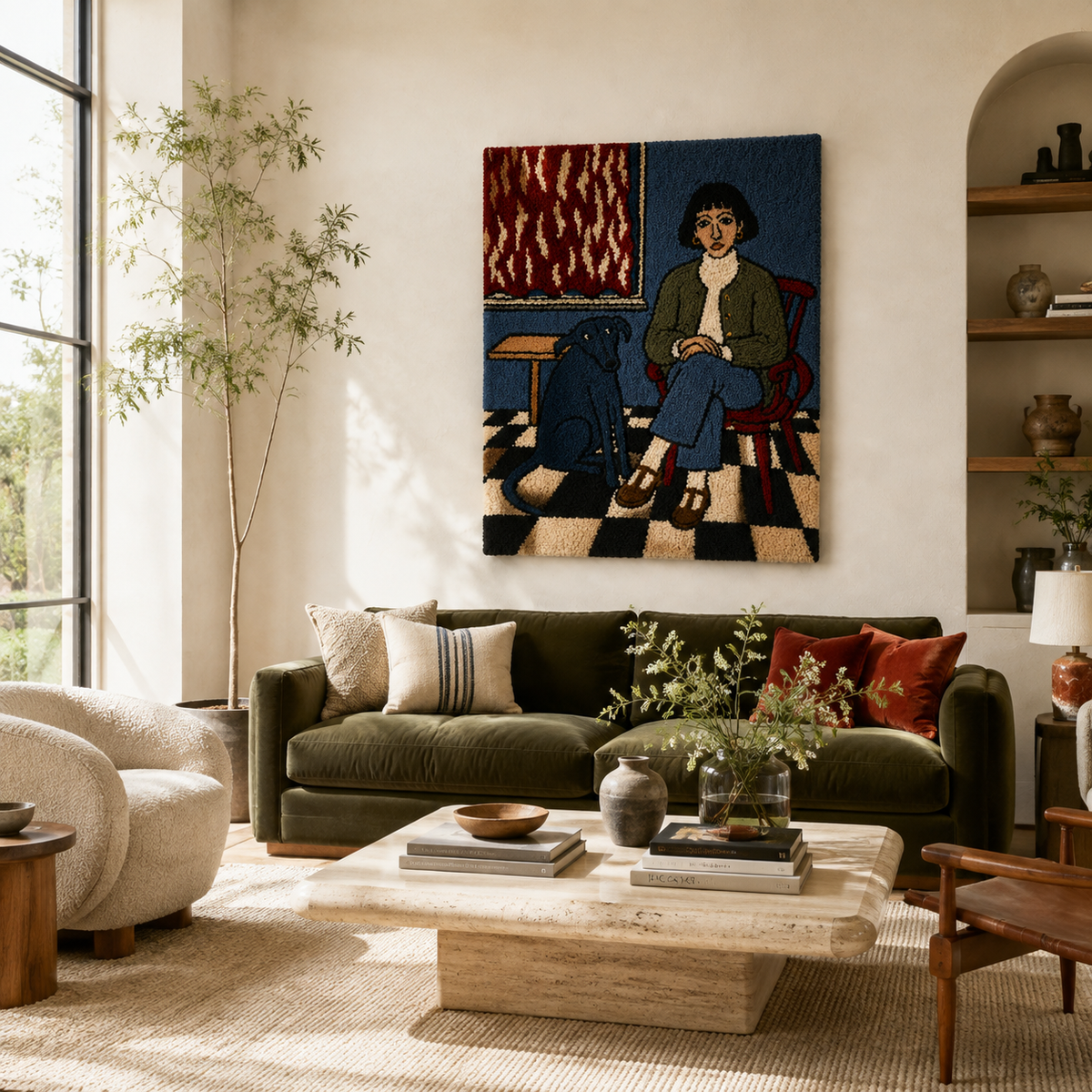 Indigo Salon Portrait wall art by Hewn Earth displaying a vibrant, artistic portrait on a wall.