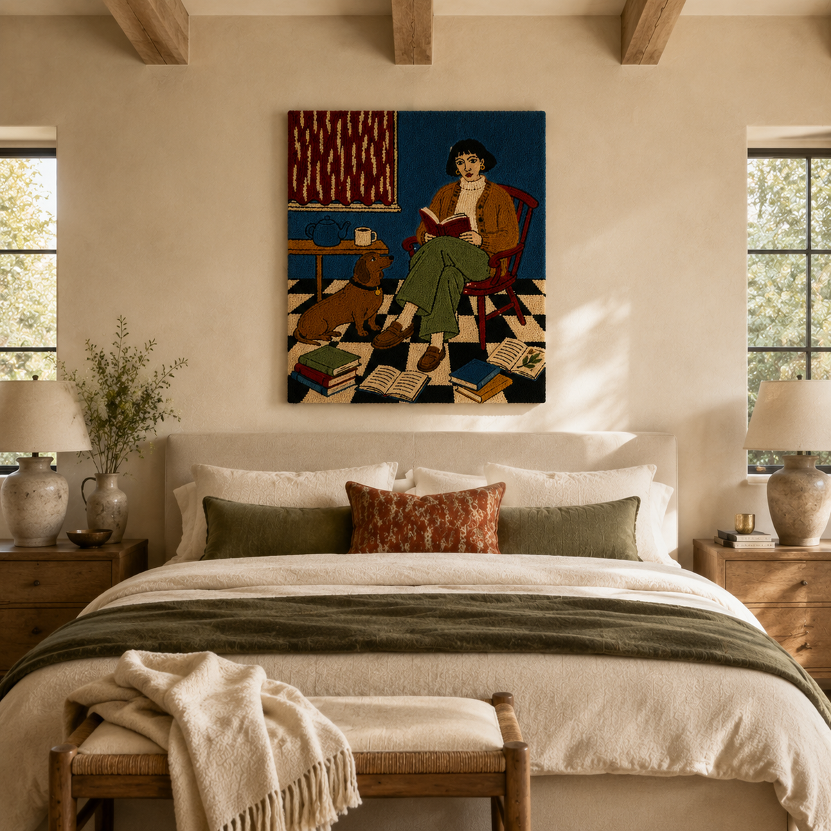 Ochre wall art portrait of a chair by Hewn Earth featuring warm tones and artistic texture, ideal for modern home decor.