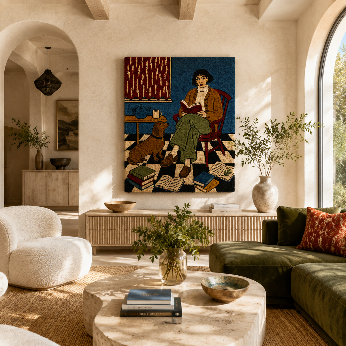 Ochre wall art portrait of a chair by Hewn Earth, showcasing warm tones and textured details in a modern art piece.
