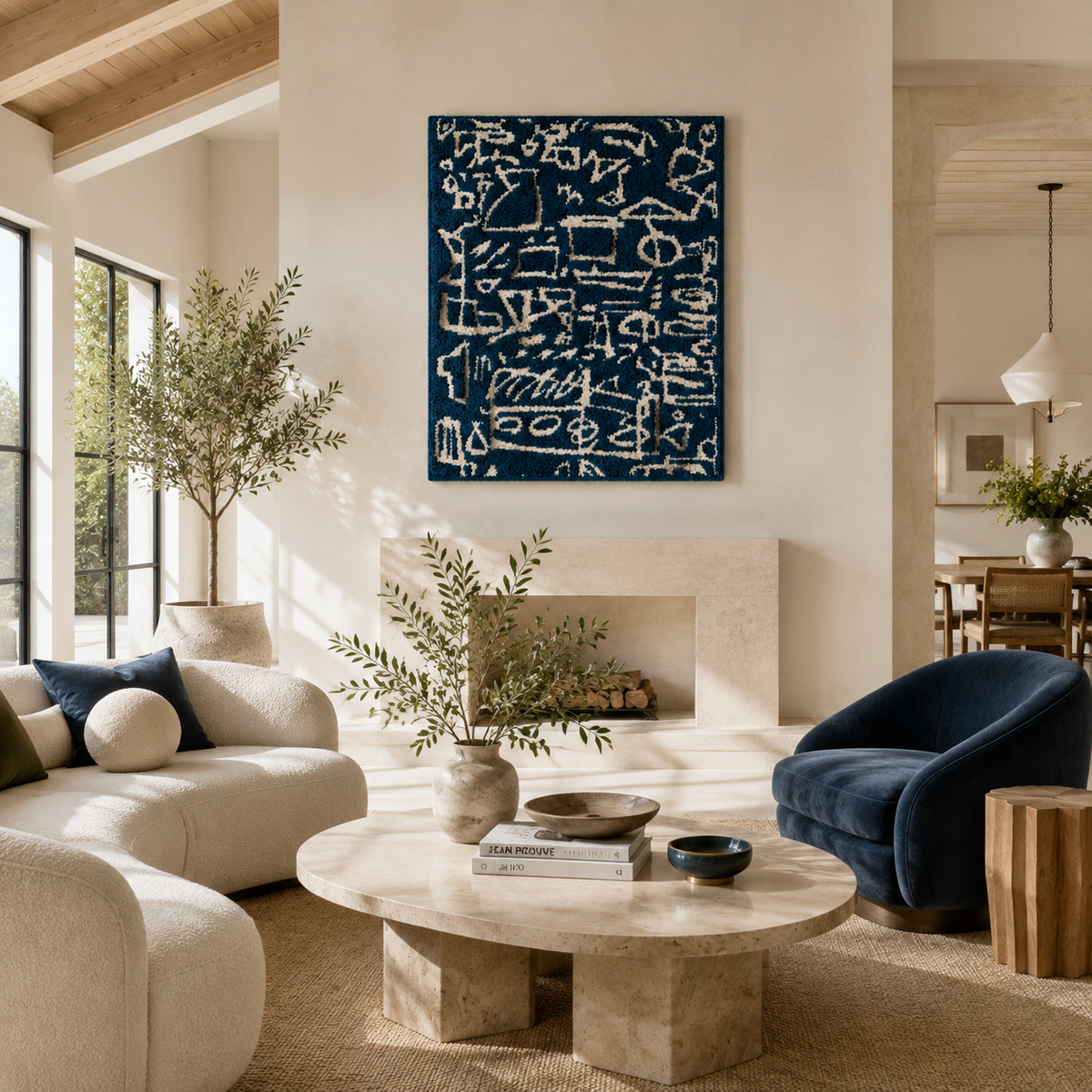 Indigo Mark Ledger wall art by Hewn Earth featuring abstract indigo and earth-toned patterns in a modern design.