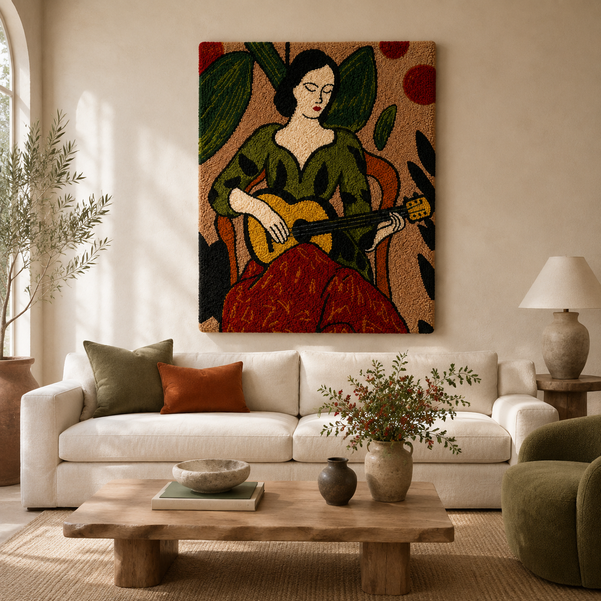 Hewn Earth Garden Guitarist wall art featuring a colorful guitar and garden scene, modern decorative wall decor for home.