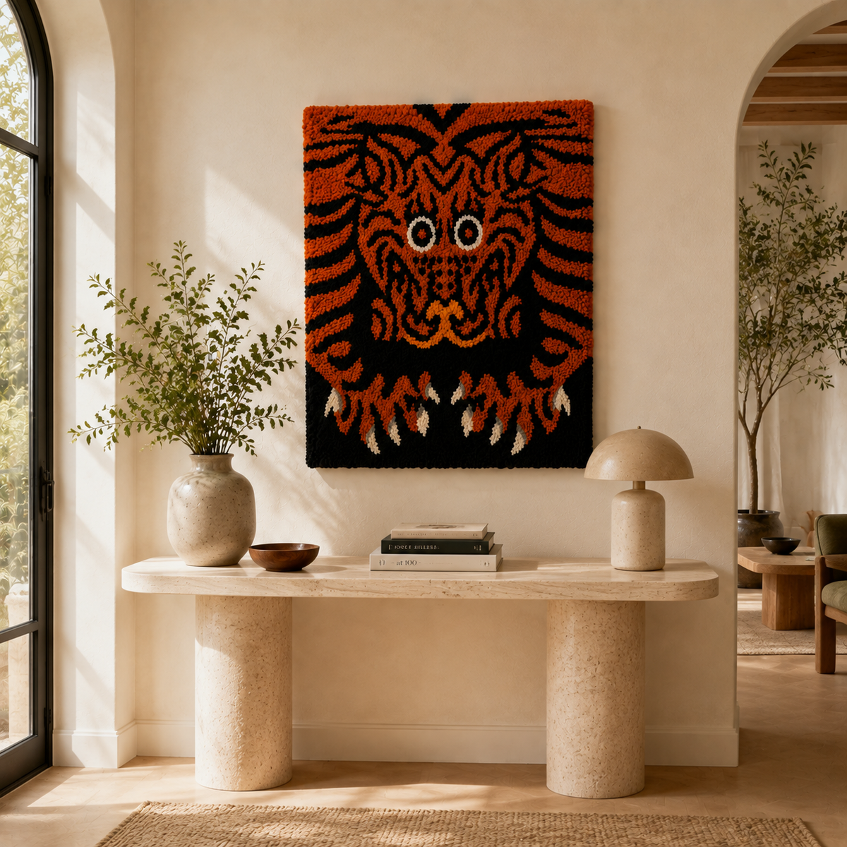 Hewn Earth Tiger Flame Wall Art featuring a vibrant tiger flame design on a decorative wall art piece