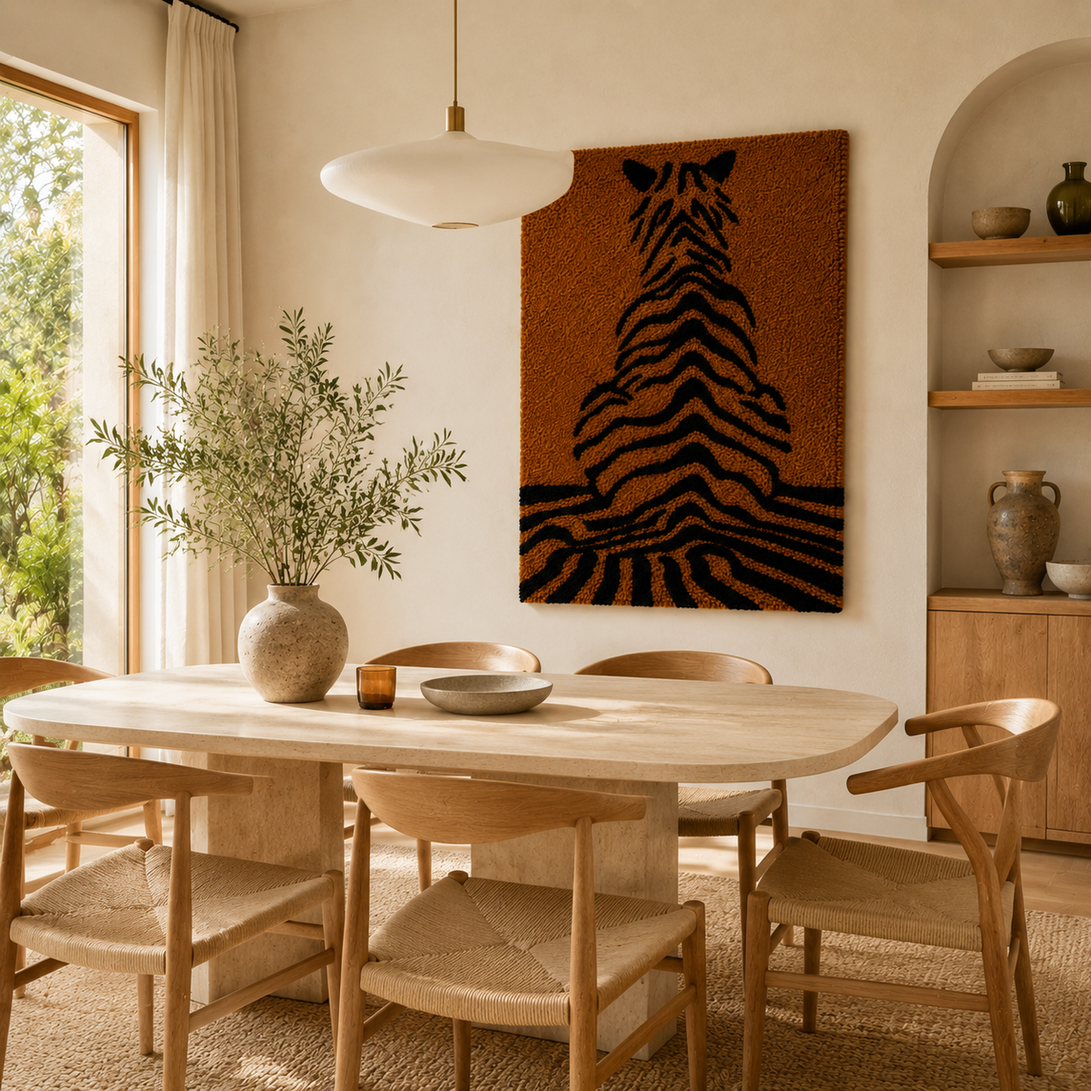 Ochre Tiger Lines wall art by Hewn Earth featuring abstract tiger stripe designs on a textured background.