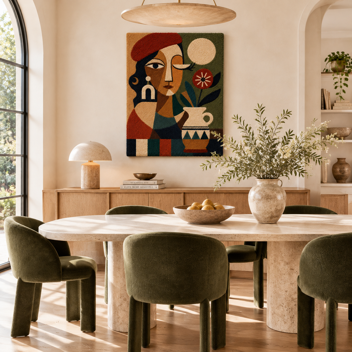 Autumn face and vessel wall art by Hewn Earth featuring earthy tones and textured ceramic elements on a neutral background