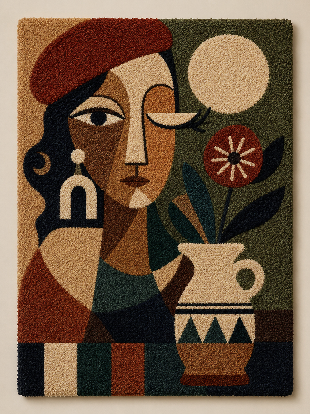Autumn face and vessel wall art by Hewn Earth featuring warm-toned, textured artwork on a neutral background.