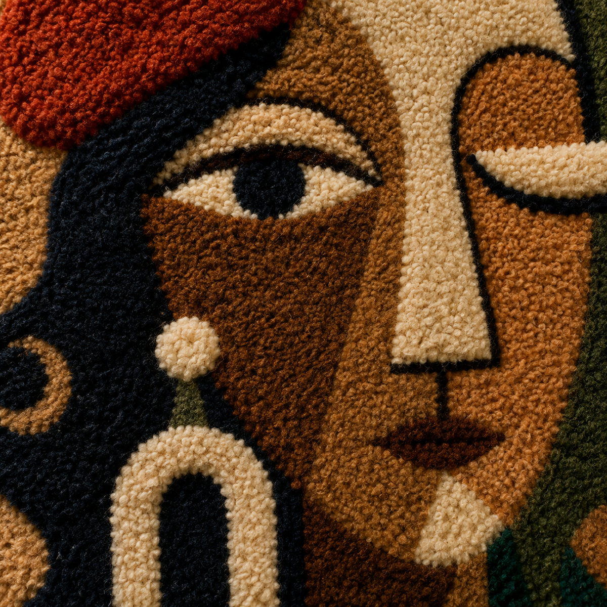 Close-up of Hewn Earth Autumn Face and Vessel wall art, featuring detailed textured artwork with warm autumn tones.