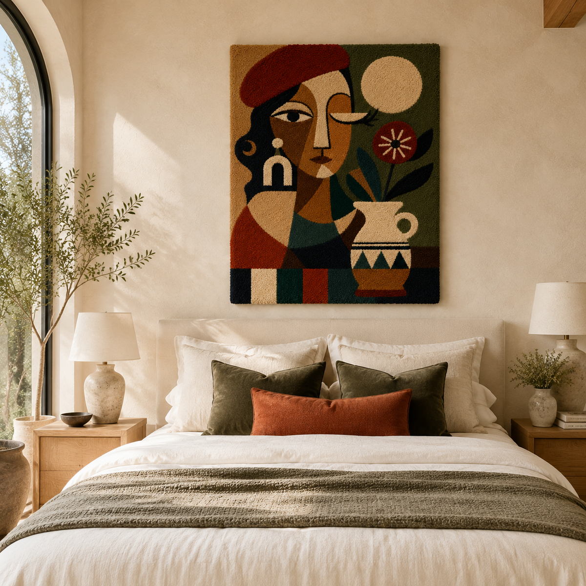 Autumn face and vessel wall art by Hewn Earth featuring earthy tones and textured design on a neutral background.
