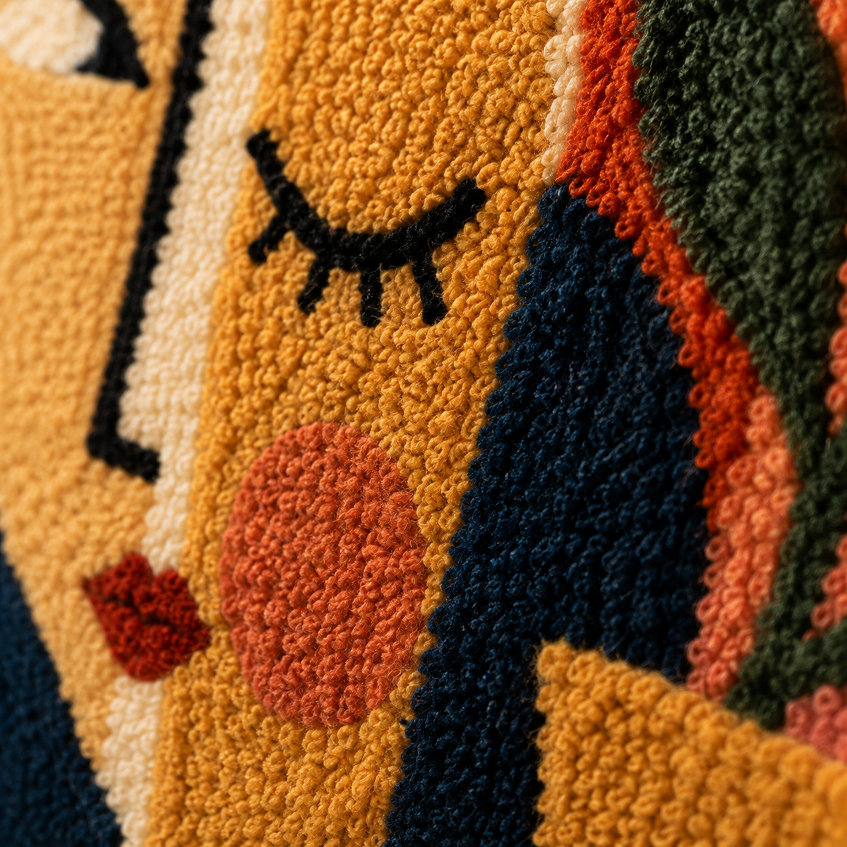 Close-up of Hewn Earth Coral Garden Faces wall art, showing detailed coral-inspired face designs on textured surface.