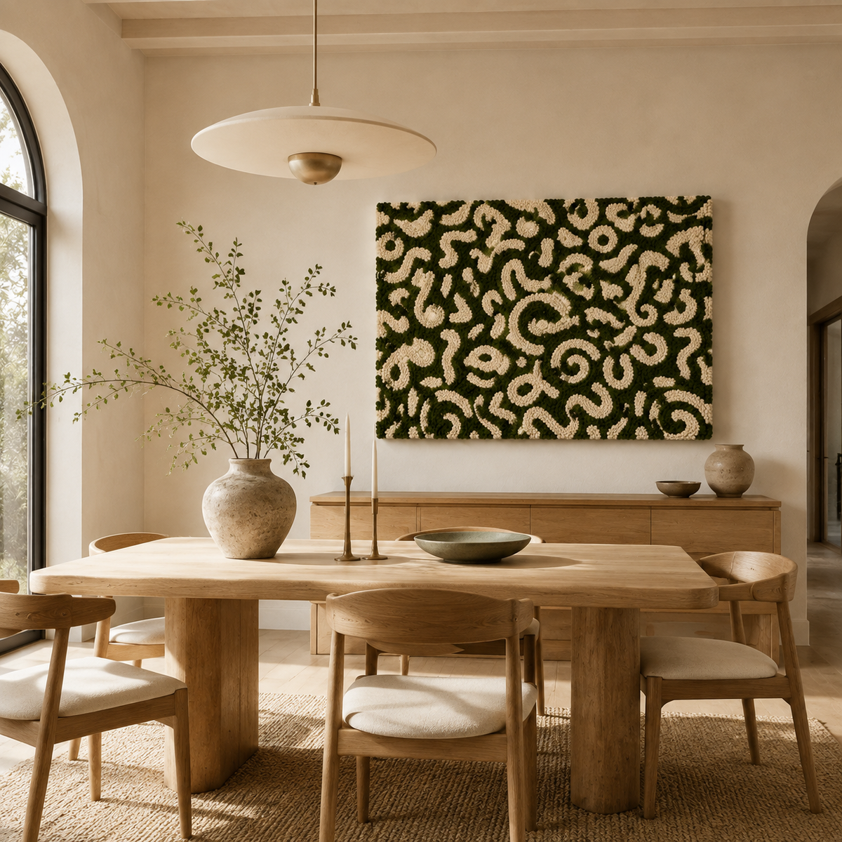 Hewn Earth Moss Script Field wall art featuring a textured moss design with natural green tones and a modern, organic style.