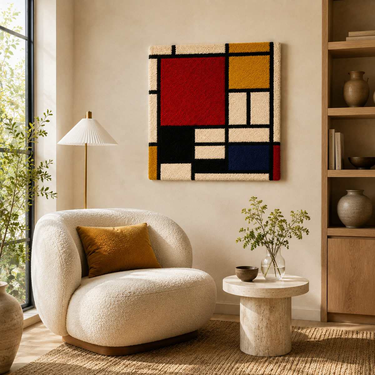 Hewn Earth Primary Balance Grid wall art featuring geometric patterns on a neutral background for modern home decor
