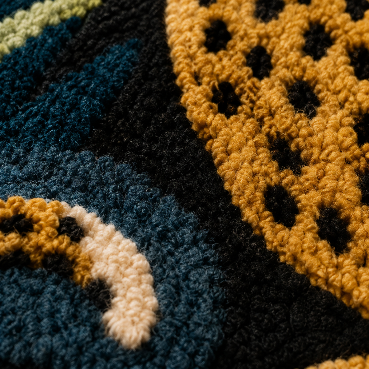 Detailed image of Hewn Earth leopard in indigo leaves wall art showcasing vibrant colors and intricate design.