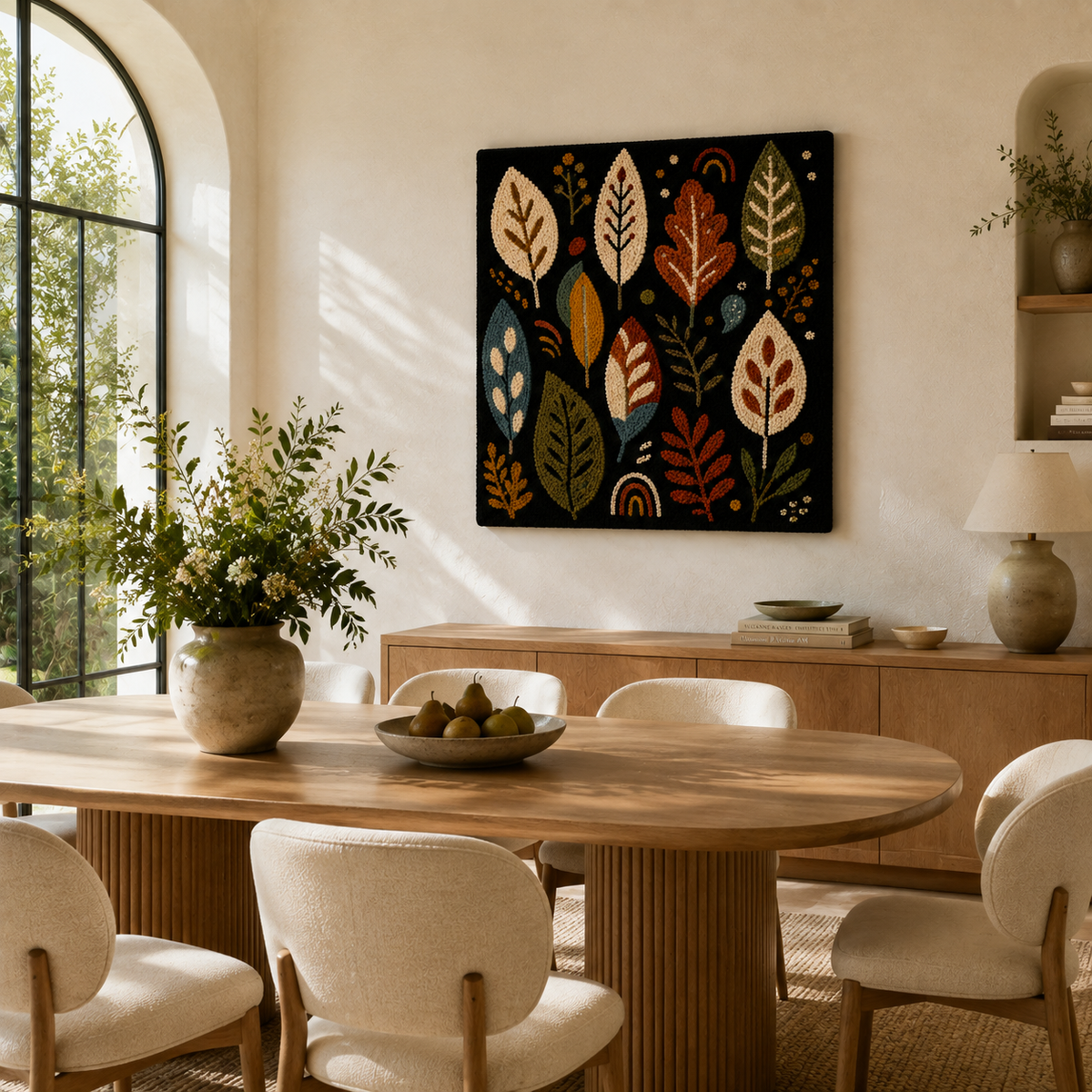 Night Leaf Chorus wall art by Hewn Earth featuring a detailed, artistic depiction of leafy night scene on a textured canvas.