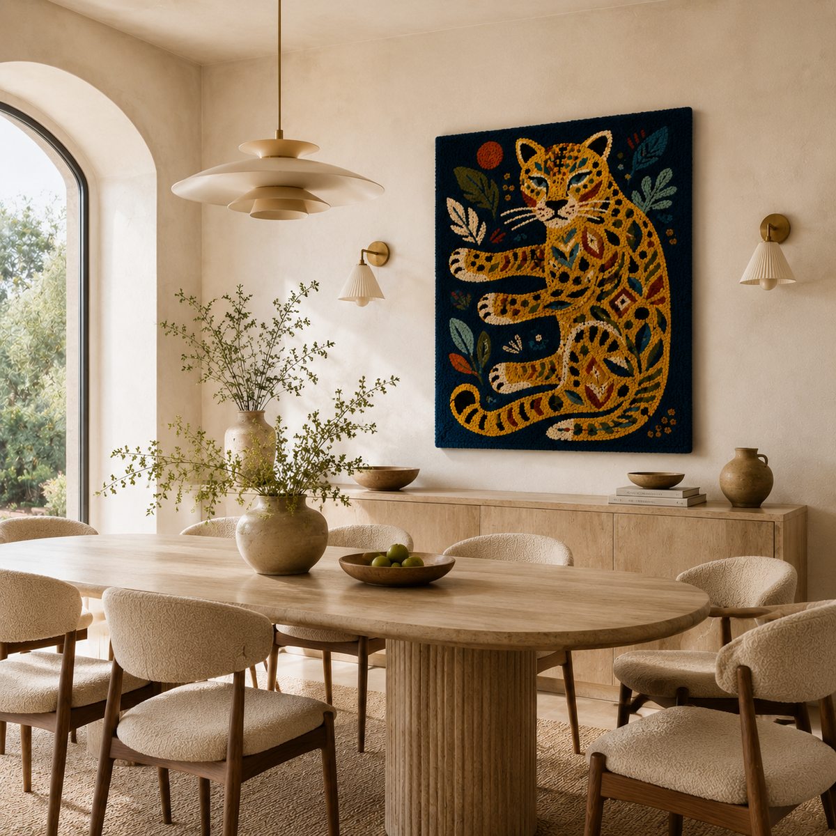 Indigo Leopard Curl wall art by Hewn Earth featuring a vibrant, abstract leopard design on a textured background.