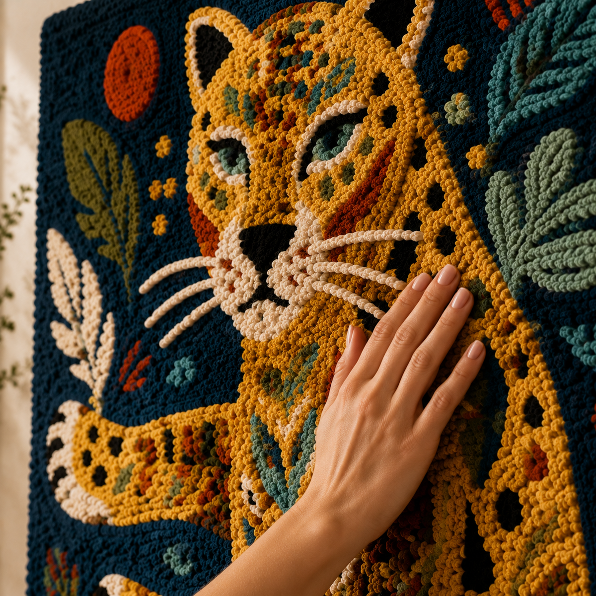 Colorful Indigo Leopard Curl wall art by Hewn Earth featuring vibrant, abstract leopard design on a neutral background.