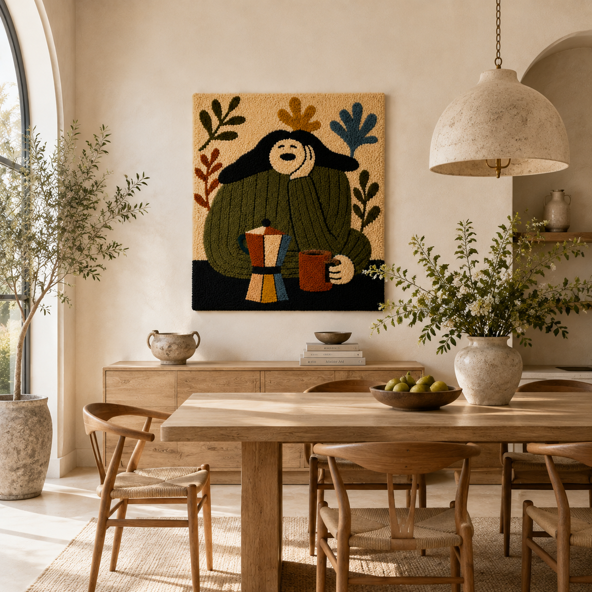 Hewn Earth Forest Mug Keeper wall art featuring a nature-inspired forest scene, suitable for kitchen or dining room decor.