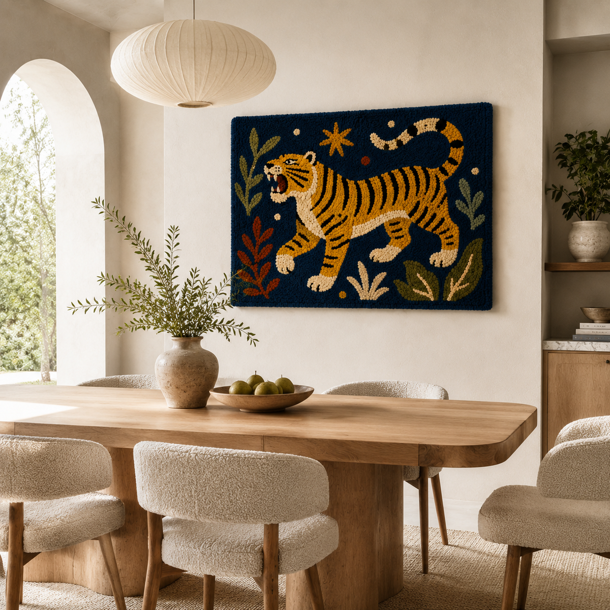 Midnight Tiger Walk wall art by Hewn Earth featuring a striking tiger illustration on a textured background