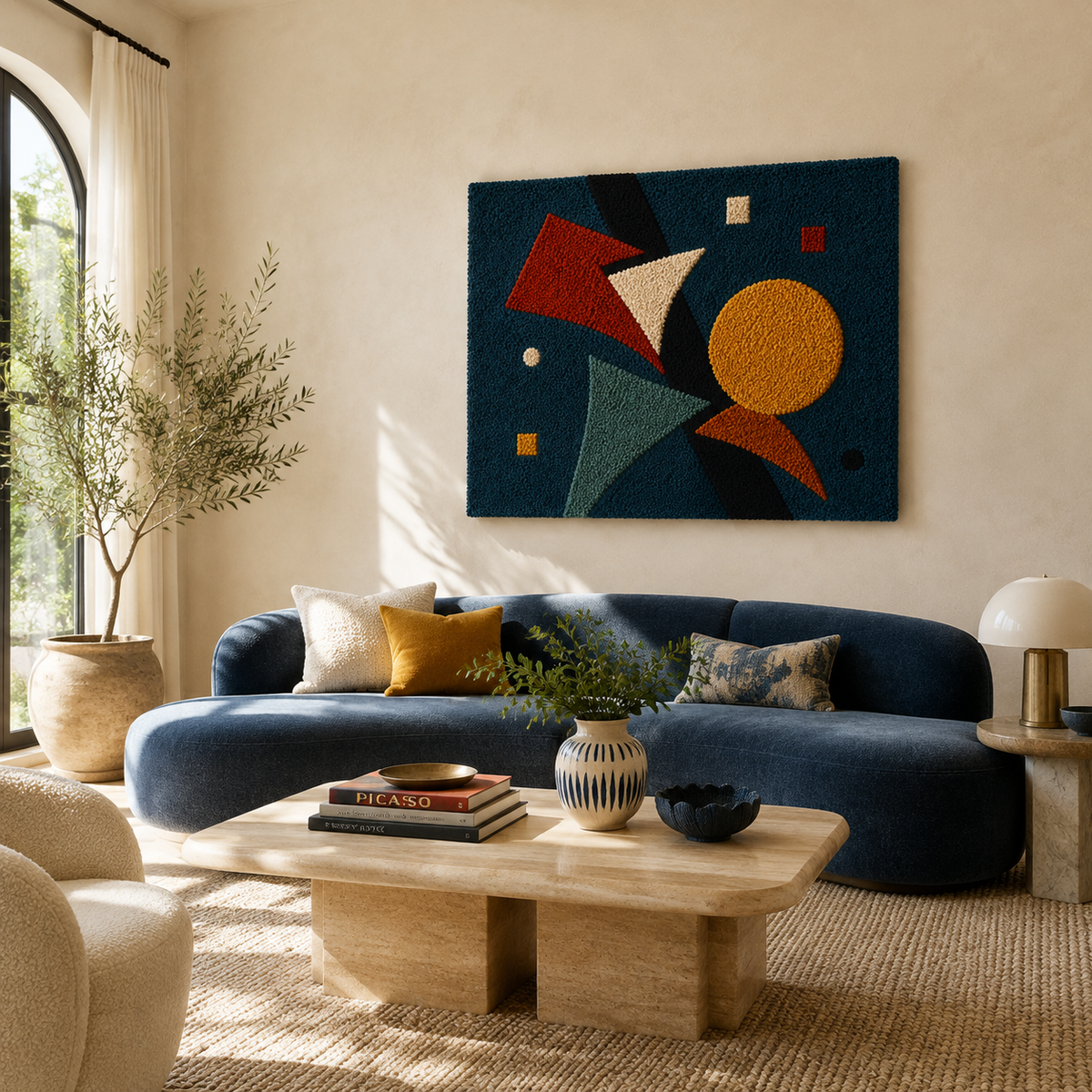 Hewn Earth Solar Geometry Drift wall art featuring abstract geometric design in earthy tones for modern home decor.