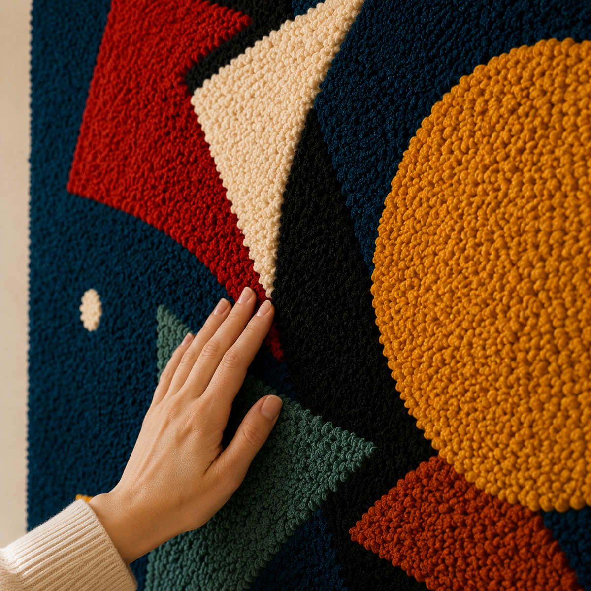 Hewn Earth Solar Geometry Drift wall art featuring abstract geometric patterns in earthy tones.