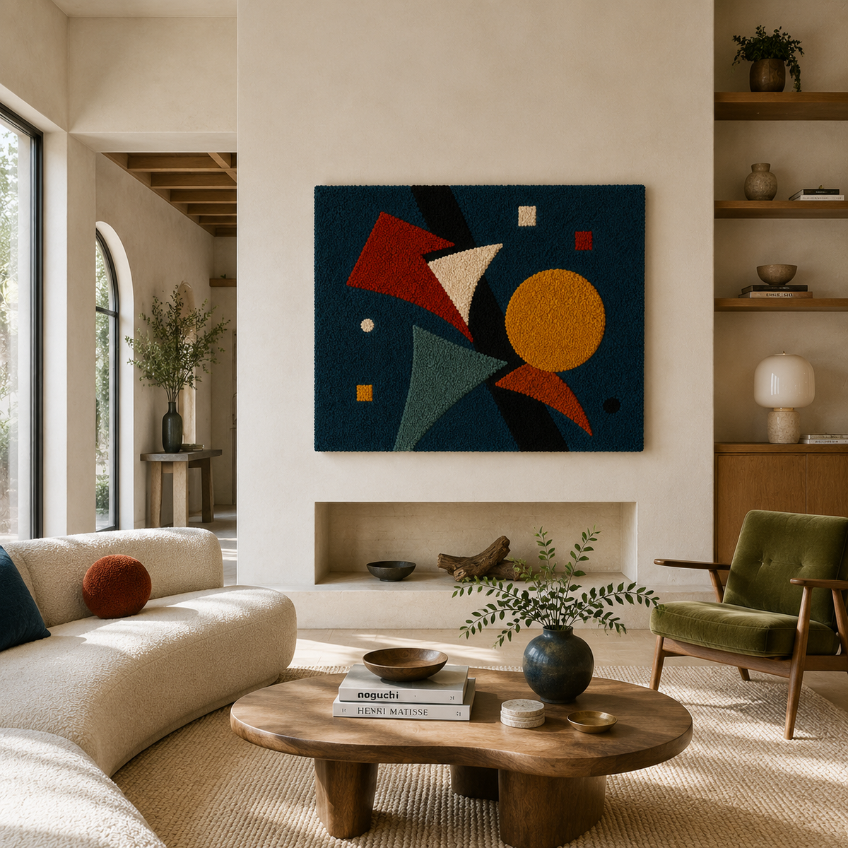 Hewn Earth Solar Geometry Drift wall art featuring geometric solar patterns in earthy tones on a canvas background.