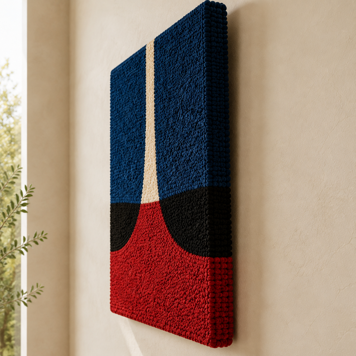 Indigo Vessel Split wall art by Hewn Earth featuring abstract organic shapes in blue and earthy tones on a textured background.