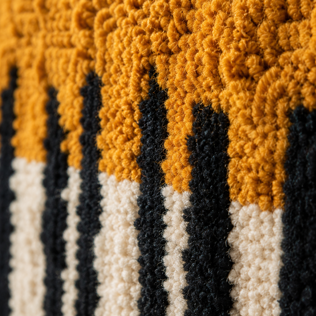 Close-up of Hewn Earth Ochre Rain Lines wall art, showcasing textured ochre and rain-inspired line patterns on a wall.