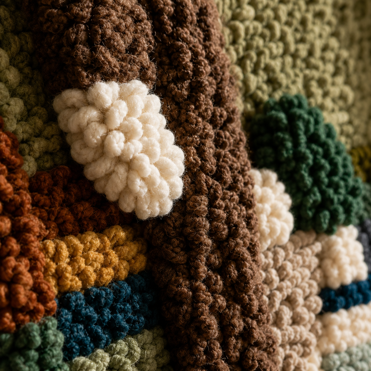 Close-up of Hewn Earth Quiet Gathering wall art featuring detailed natural textures and earthy tones.
