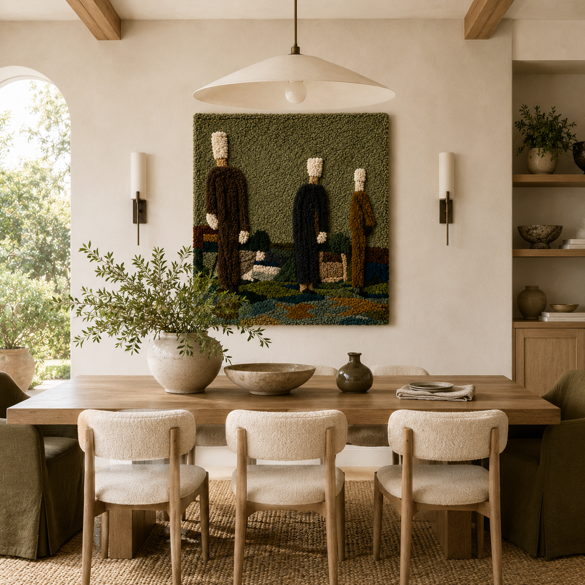 Hewn Earth Quiet Gathering wall art featuring a serene, natural landscape with trees and calm colors for home decor.