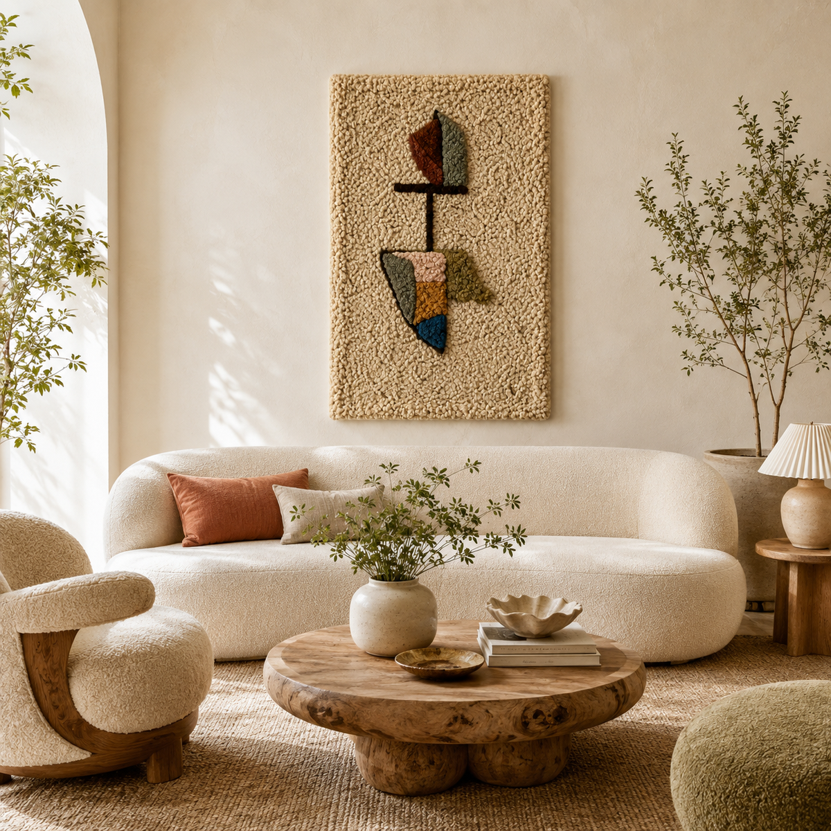 Hewn Earth Balanced Totem wall art featuring a layered, natural wood design with earthy tones for interior decoration.