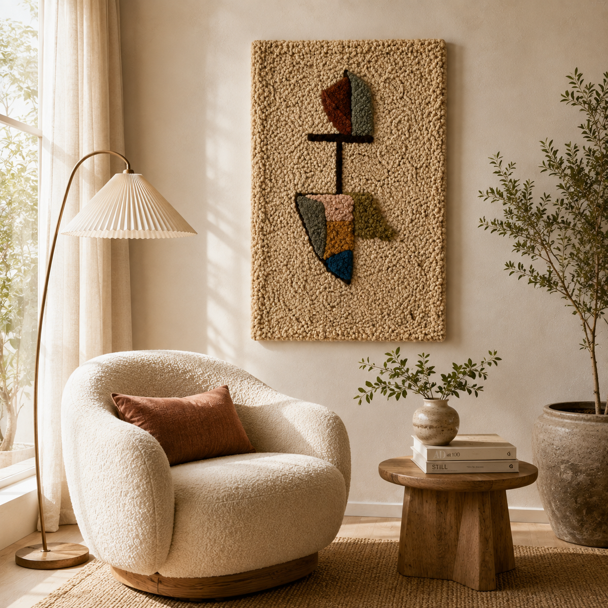 Close-up of Hewn Earth Balanced Totem wall art showcasing textured, layered design on neutral background.