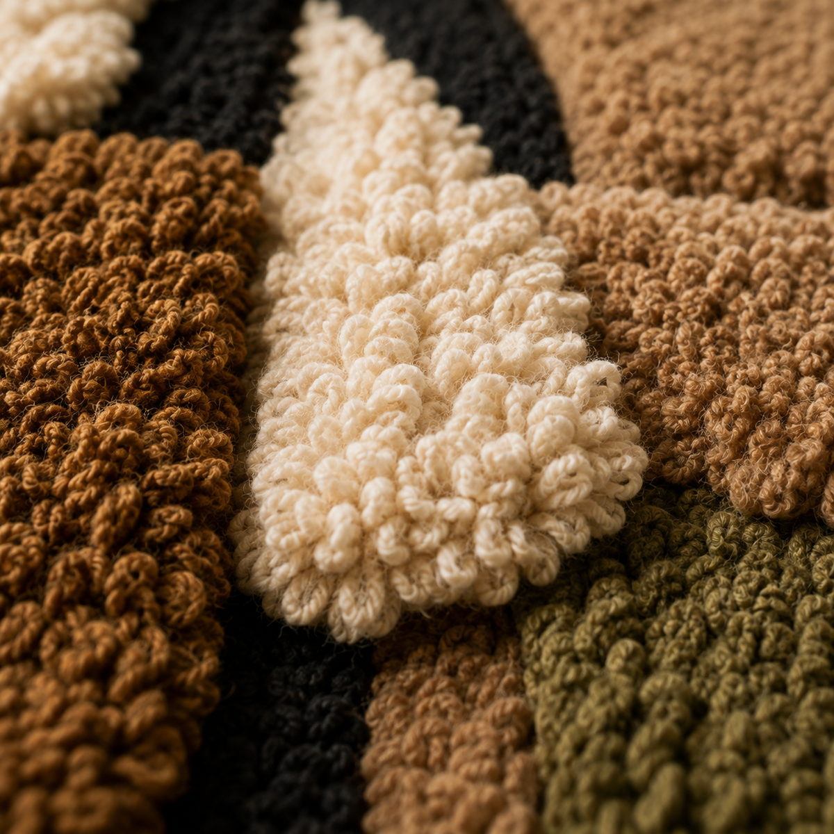 Close-up of Hewn Earth Earthen Mosaic wall art with intricate, colorful ceramic tile patterns on a textured surface.