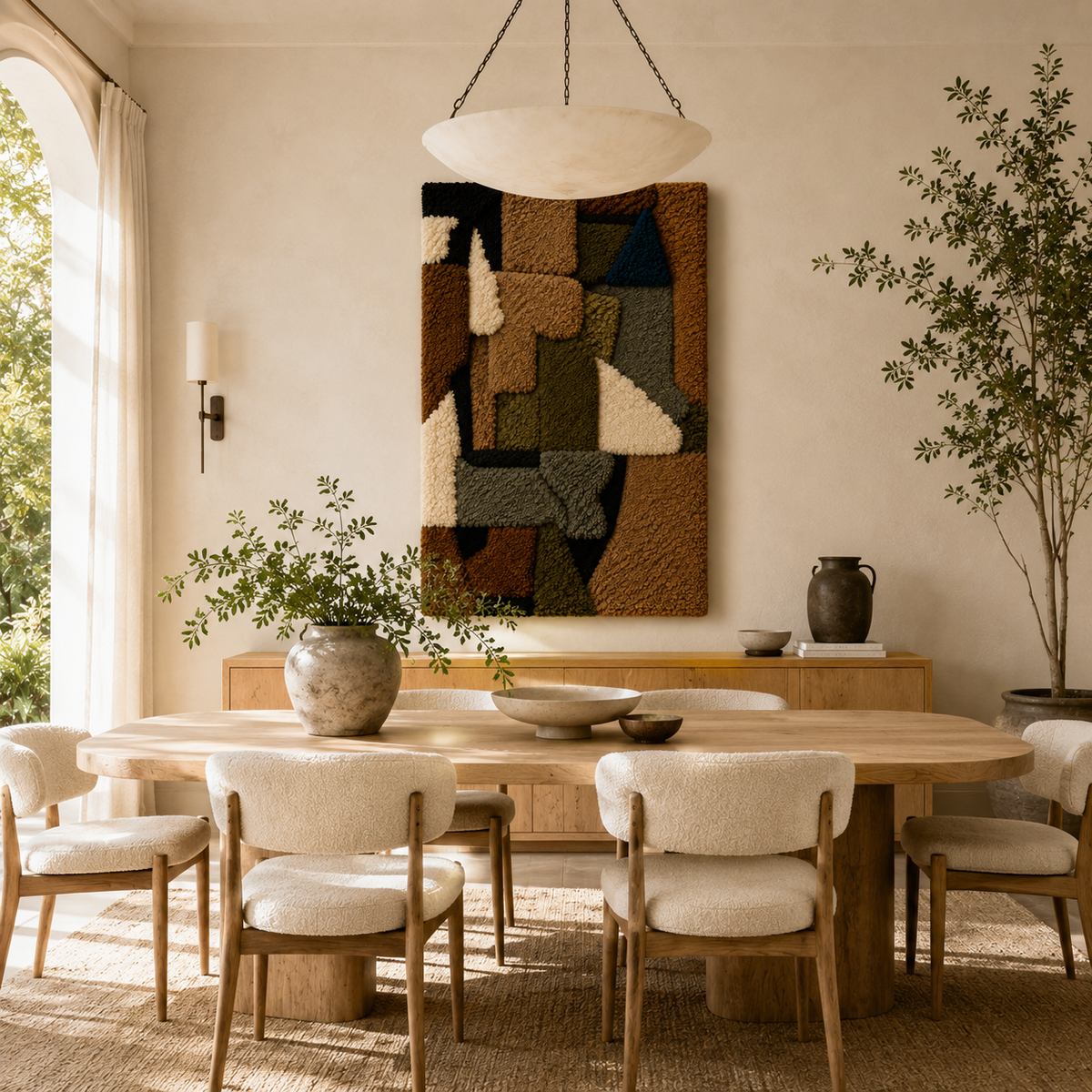 Hewn Earth Earthen Mosaic wall art featuring colorful natural clay tiles arranged in an intricate pattern.