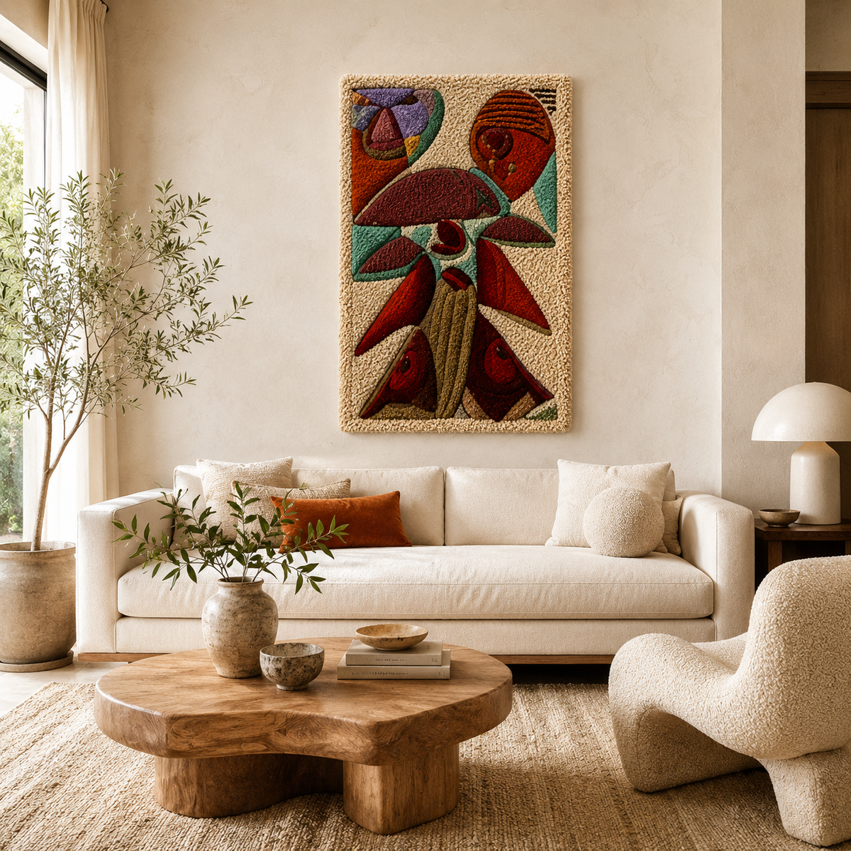 Hewn Earth Ember Botanica wall art featuring vibrant botanical design on a framed display for modern home decor.