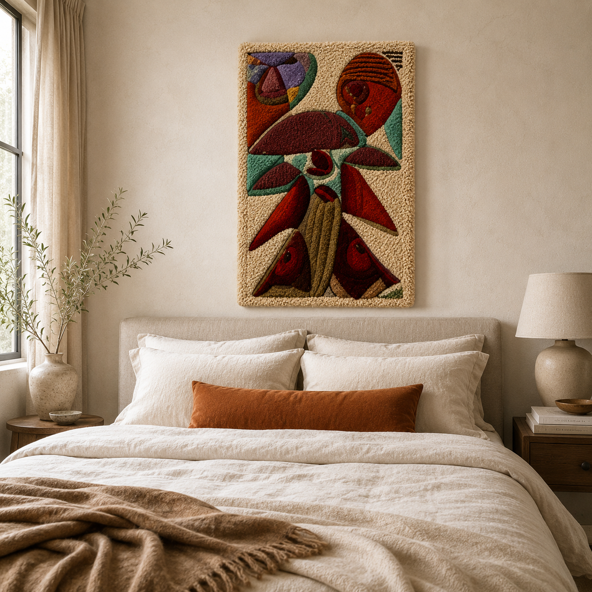 Hewn Earth Ember Botanica wall art featuring vibrant botanical illustrations on a textured background.