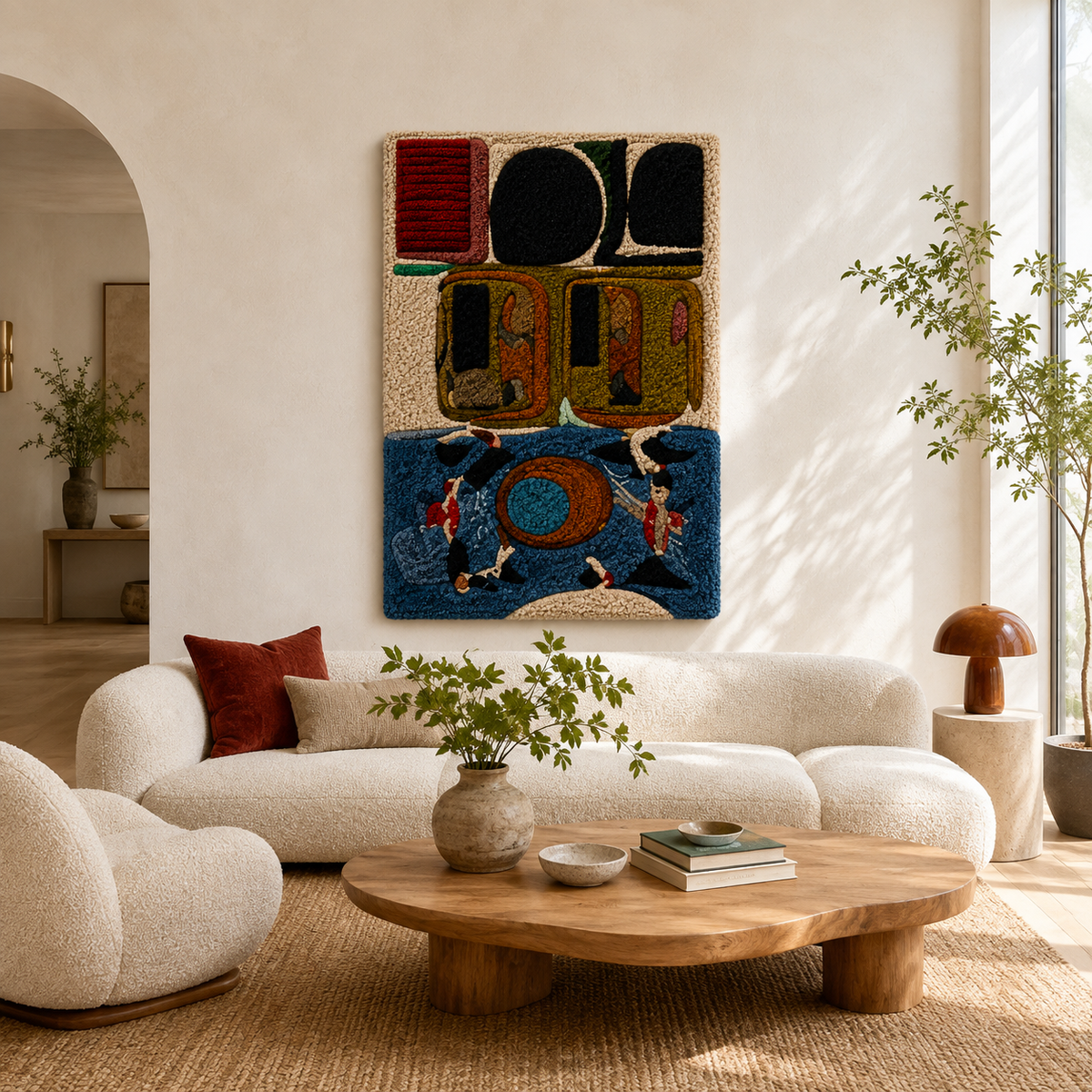 Blue Courtyard wall art by Hewn Earth, featuring a serene courtyard scene with vibrant blue tones and artistic details.