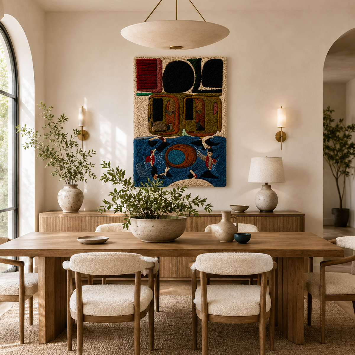 Blue Courtyard wall art by Hewn Earth featuring a serene courtyard scene with vibrant blue tones and intricate design elements.