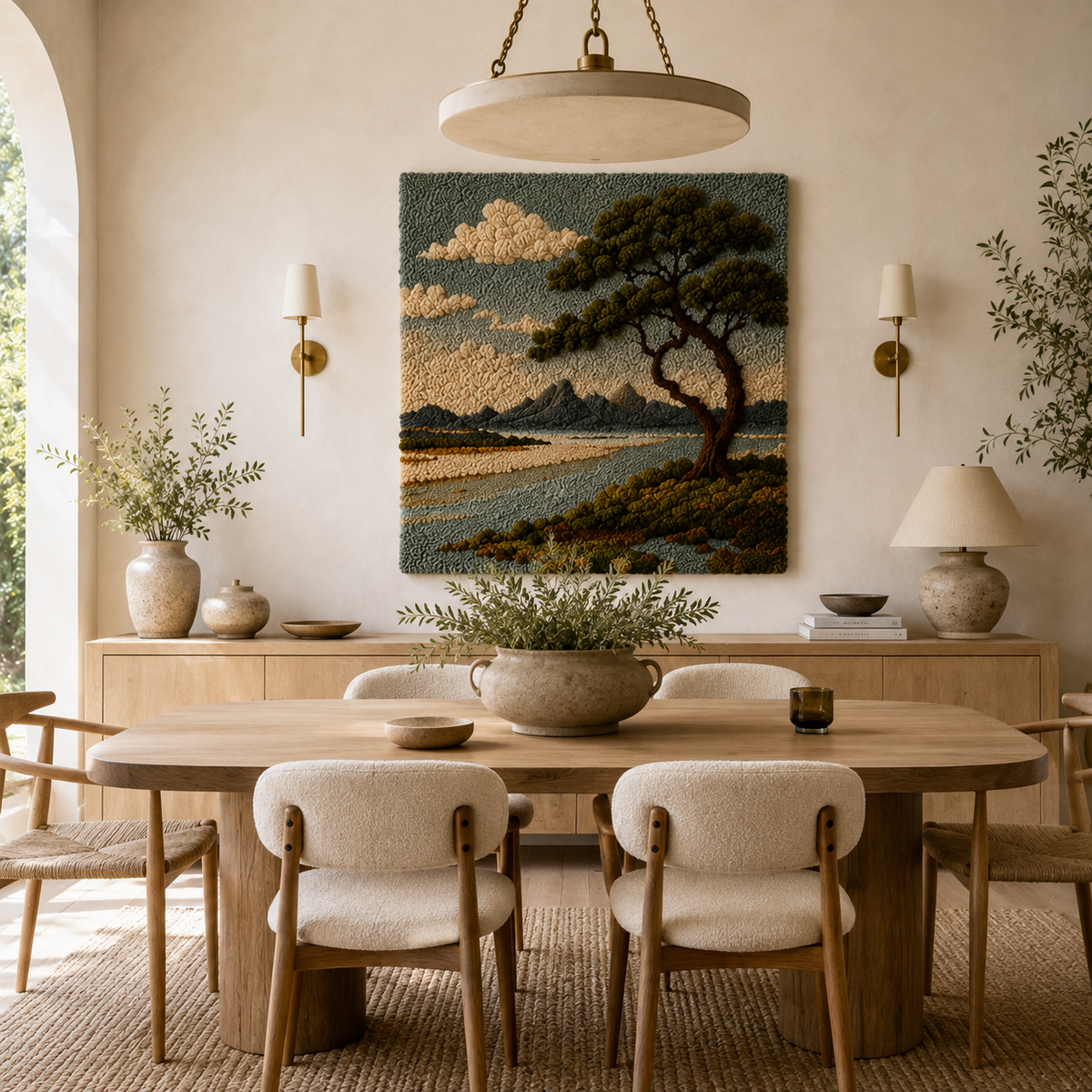 Distant Pine wall art by Hewn Earth featuring a serene pine tree landscape in soft, natural tones.