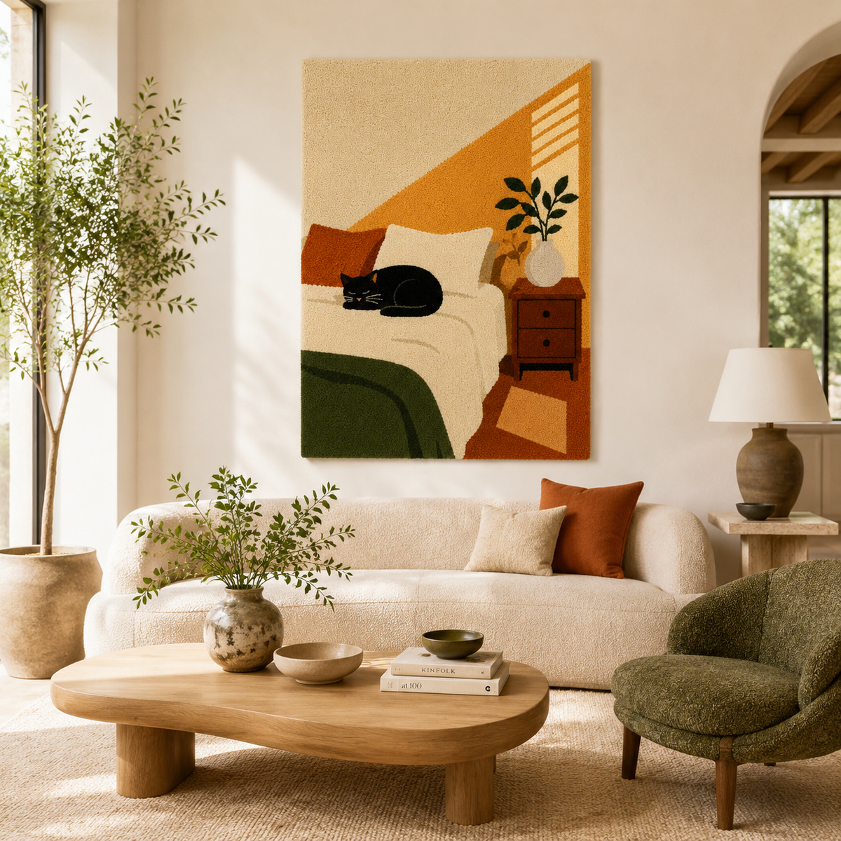 Hewn Earth Midnight Cat Nook wall art featuring a serene cat illustration in a minimalist design, ideal for cozy home decor.