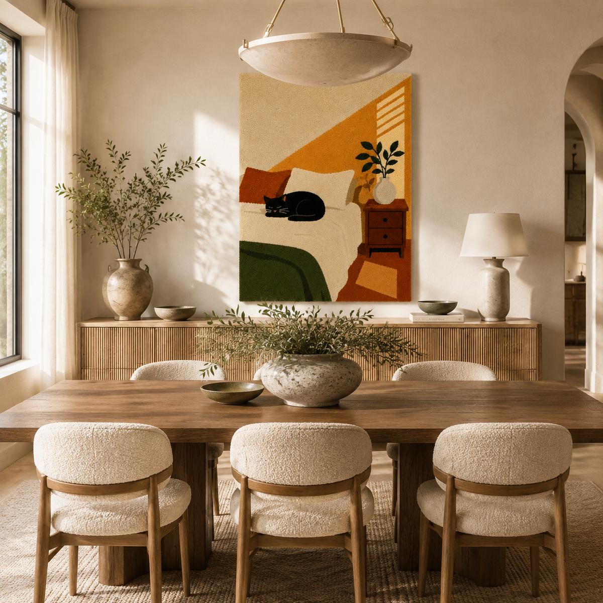 Hewn Earth Midnight Cat Nook wall art featuring a serene midnight scene with a cat silhouette on a textured background.