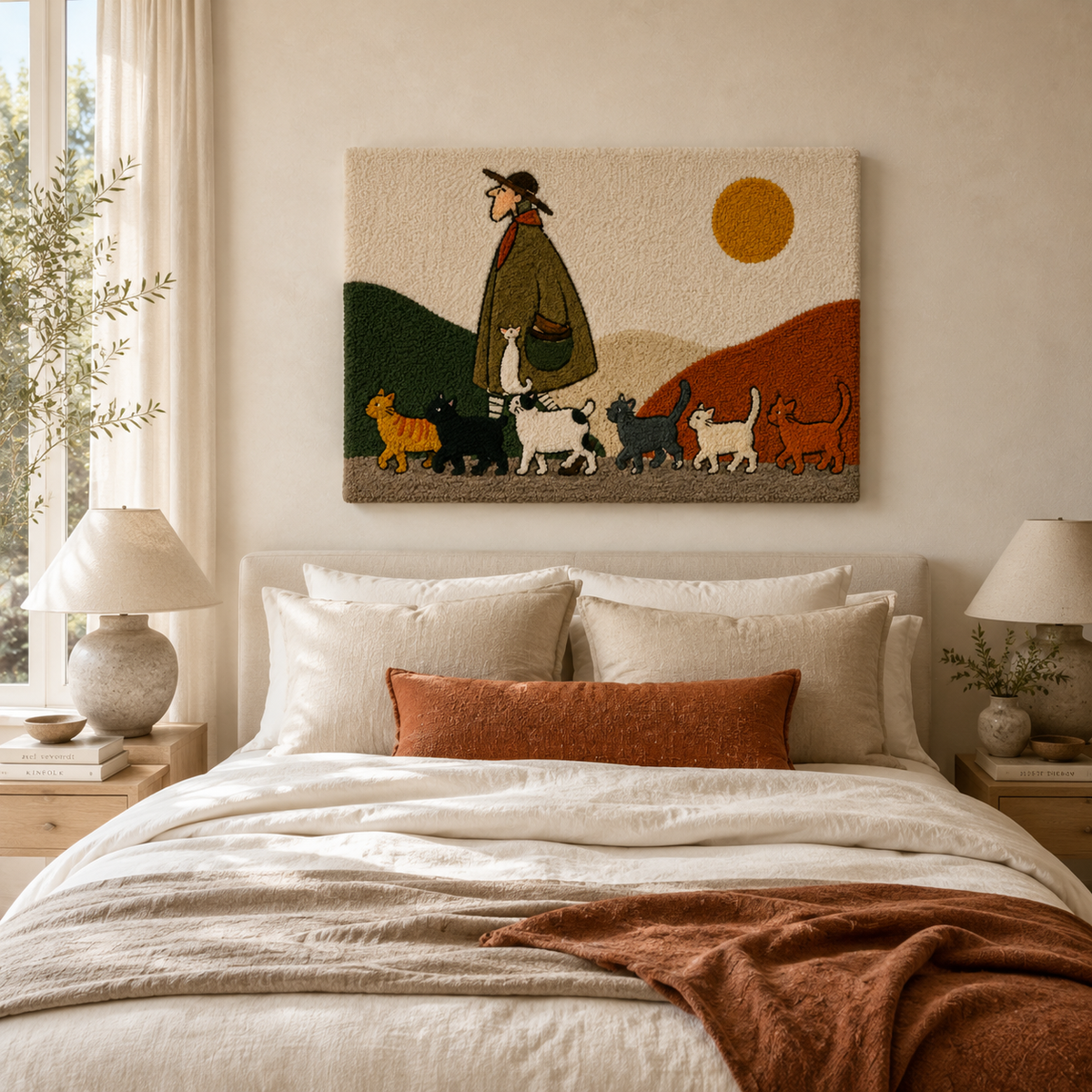 Sunlit Dog Parade wall art by Hewn Earth featuring colorful dogs in a cheerful parade scene.
