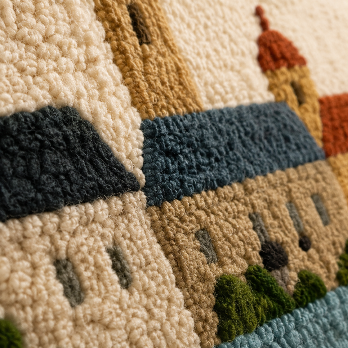 Close-up of Hewn Earth Harbor Dog Walk wall art featuring detailed ocean and harbor scene with vibrant colors and textured design.