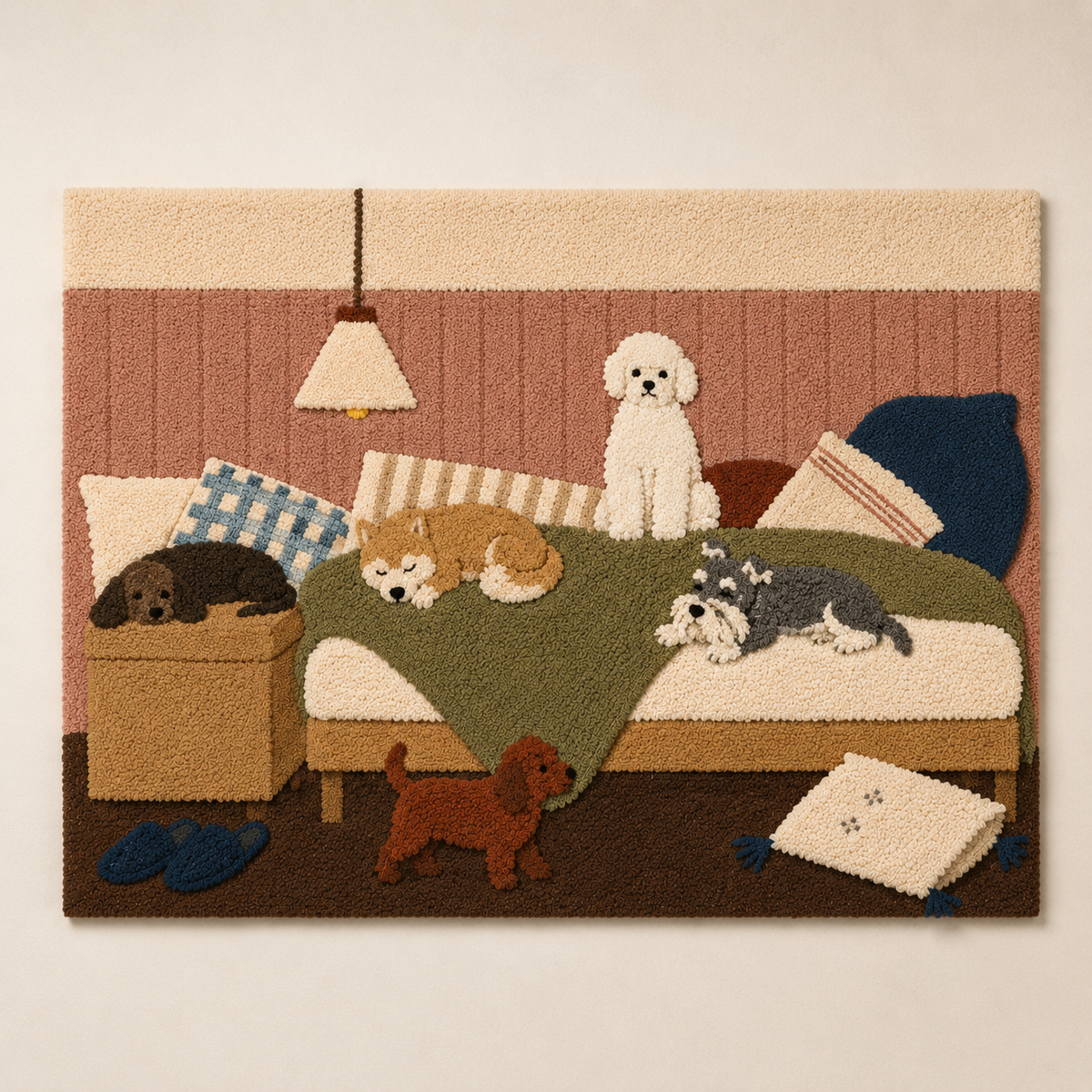 Hewn Earth Canine Sofa Society wall art featuring a stylish illustration of dogs relaxing on a sofa.